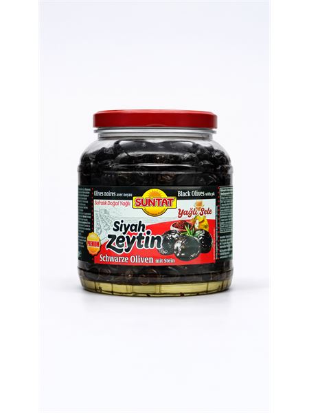 SUNTAT Sele Schwarze Oliven 900g Glas (321-350)