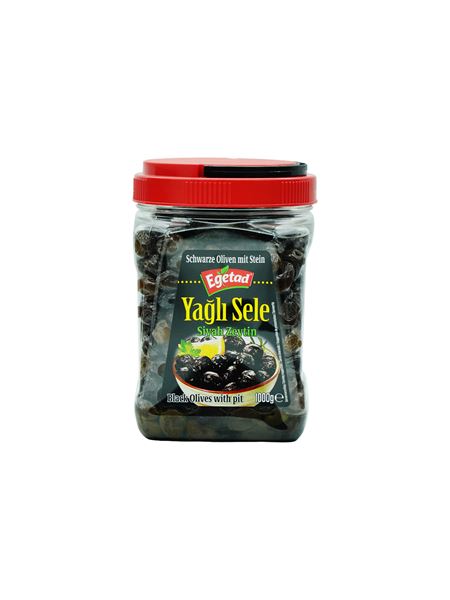 Egetad Sele Schwarze Oliven mit Stein 1000g PET