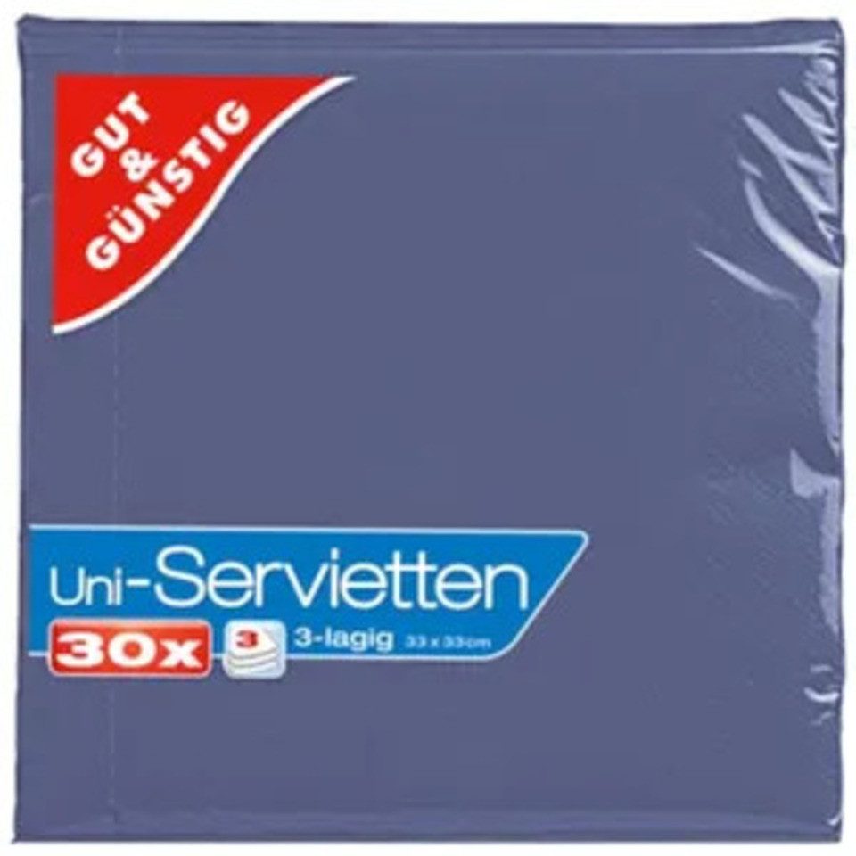 GUT&GÜNSTIG Servietten 33x33 cm 3-lagig blau 30 ST – Peçete Mavi 30 Adet
