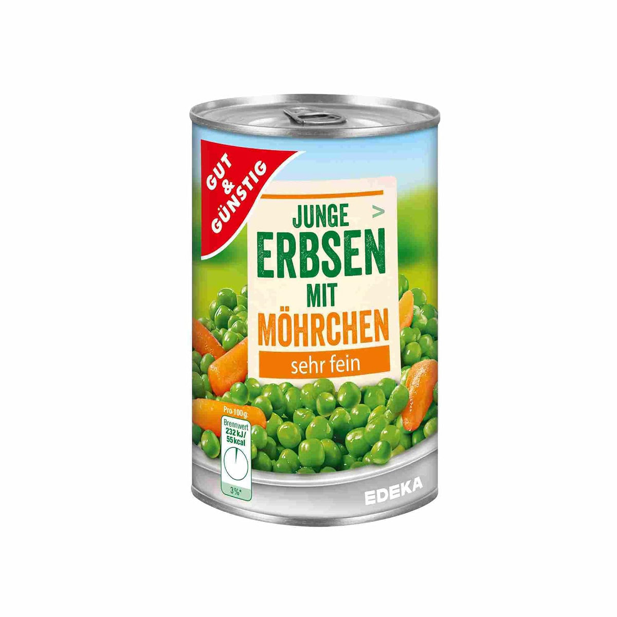 GUT&GÜNSTIG Junge Erbsen+Möhrchen sehr fein 400 g / GUT&GÜNSTIG Çok İnce Taze Bezelye ve Havuç Konservesi 400 g