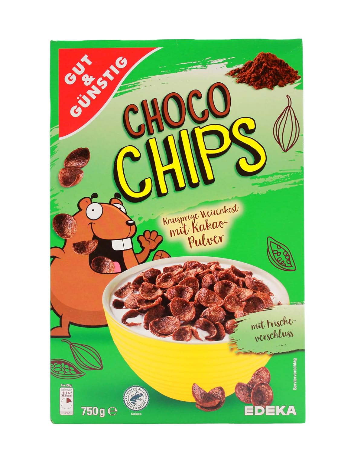 GUT&GÜNSTIG Choco Chips Schokoladen-Cerealien Knusprige Weizenkost Kakao Frühstück 750 g