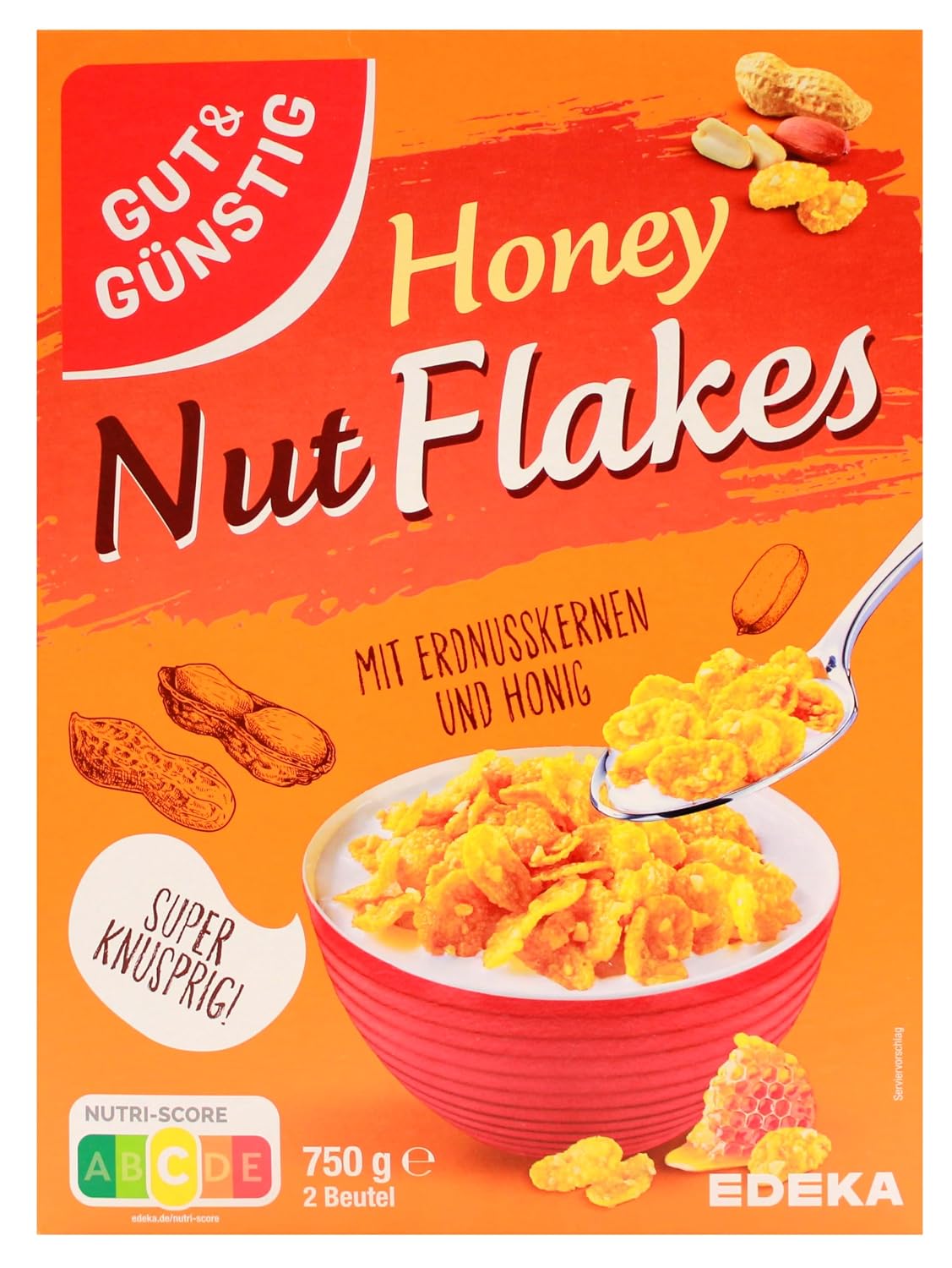 GUT&GÜNSTIG Honey Nut Flakes 750 g / Ballı Fıstıklı Mısır Gevrek 750 g