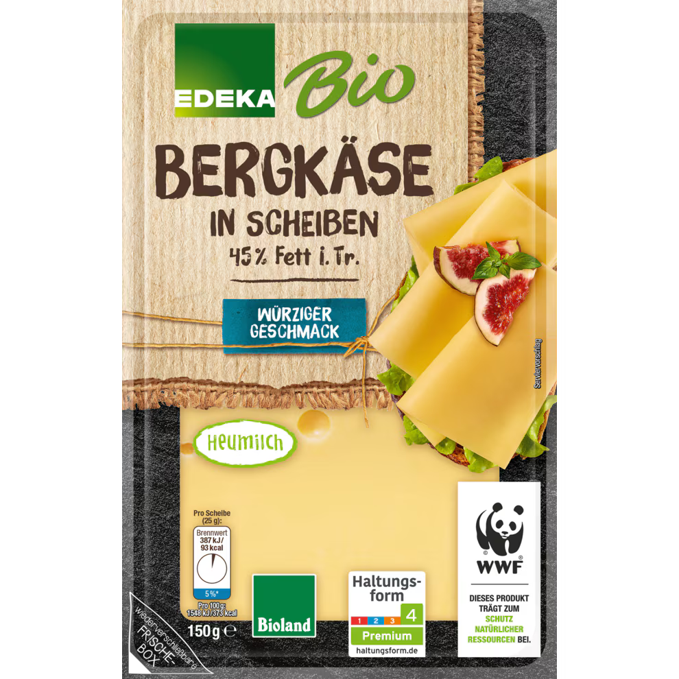 EDEKA Bio Bergkäse Scheiben 45% Fett i.Tr. 150 g