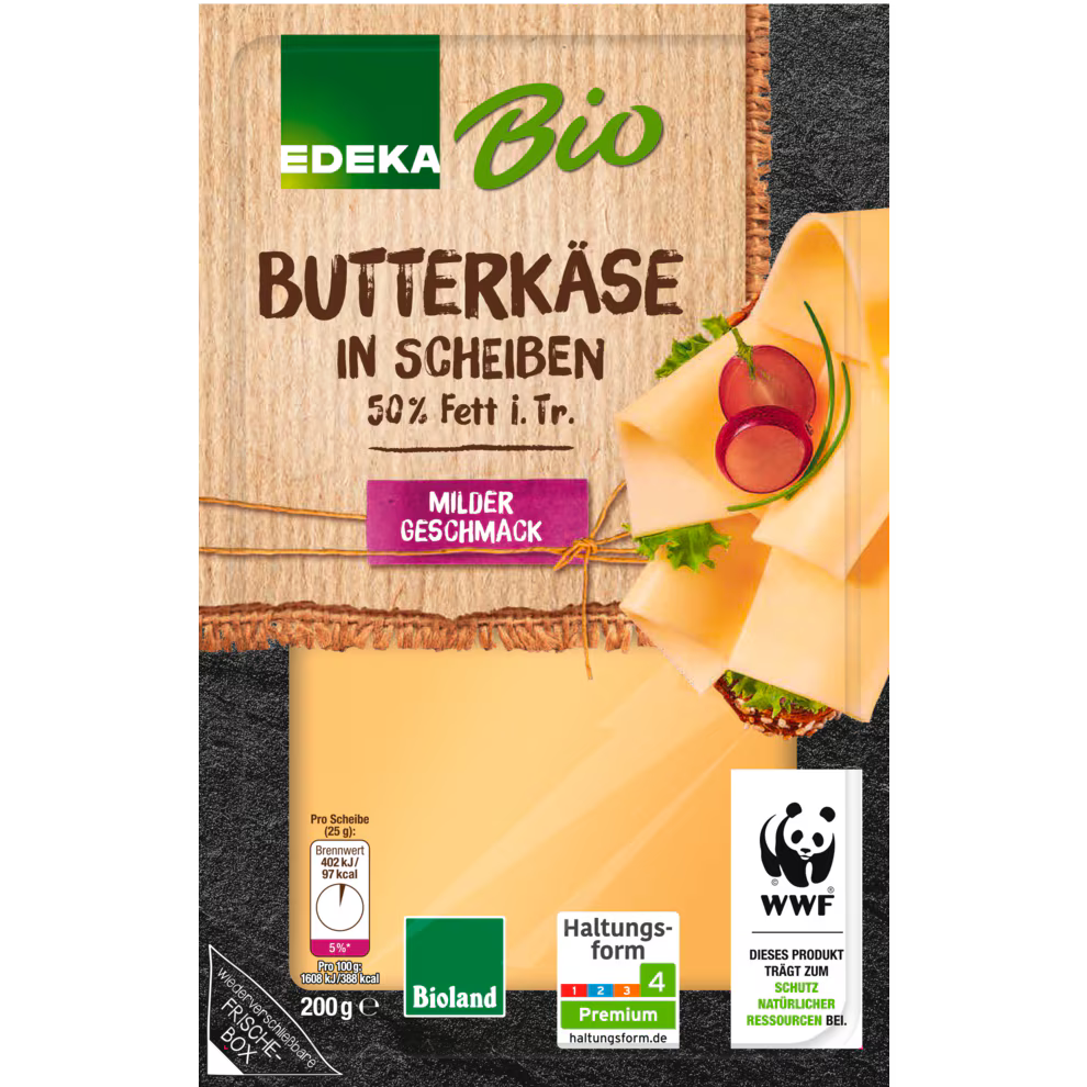 EDEKA Bio Rahmbutterkäse Scheiben 50% Fett i.Tr. 200 g