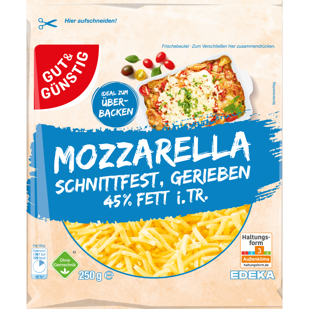 GUT&GÜNSTIG Mozzarella gerieben 45% 250 g / Rendelenmiş Mozzarella 45% 250 g