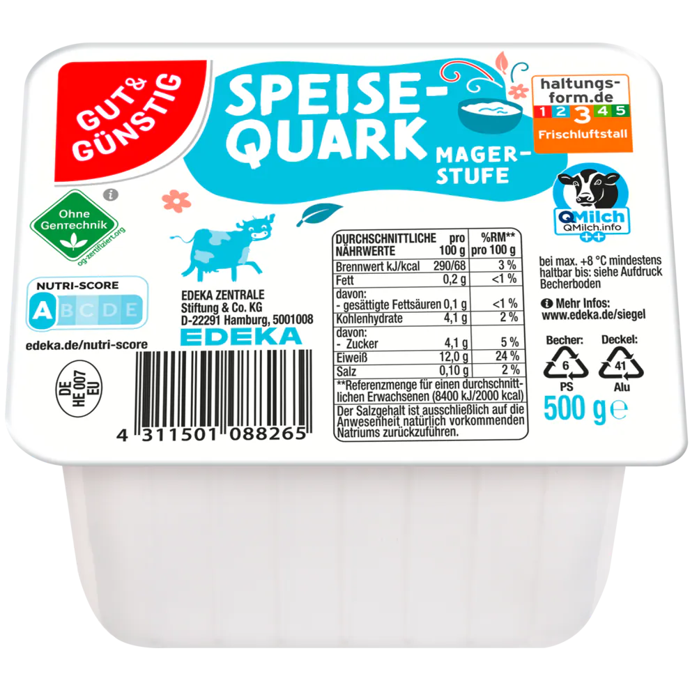 GUT&GÜNSTIG Speisequark Magerstufe 0,2% Fett Frischer Quark 500 g