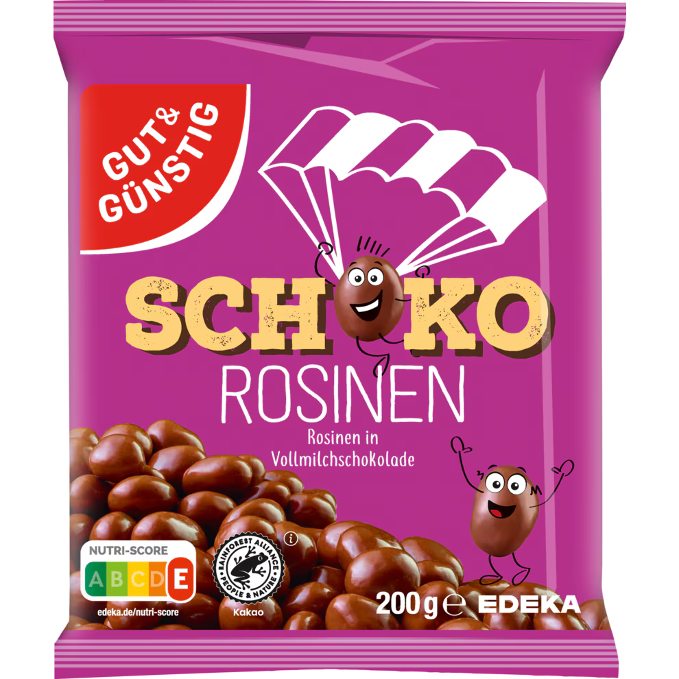 GUT&GÜNSTIG Schokolierte Rosinen 45% Rosinen in Milchschokolade Snack 200 g