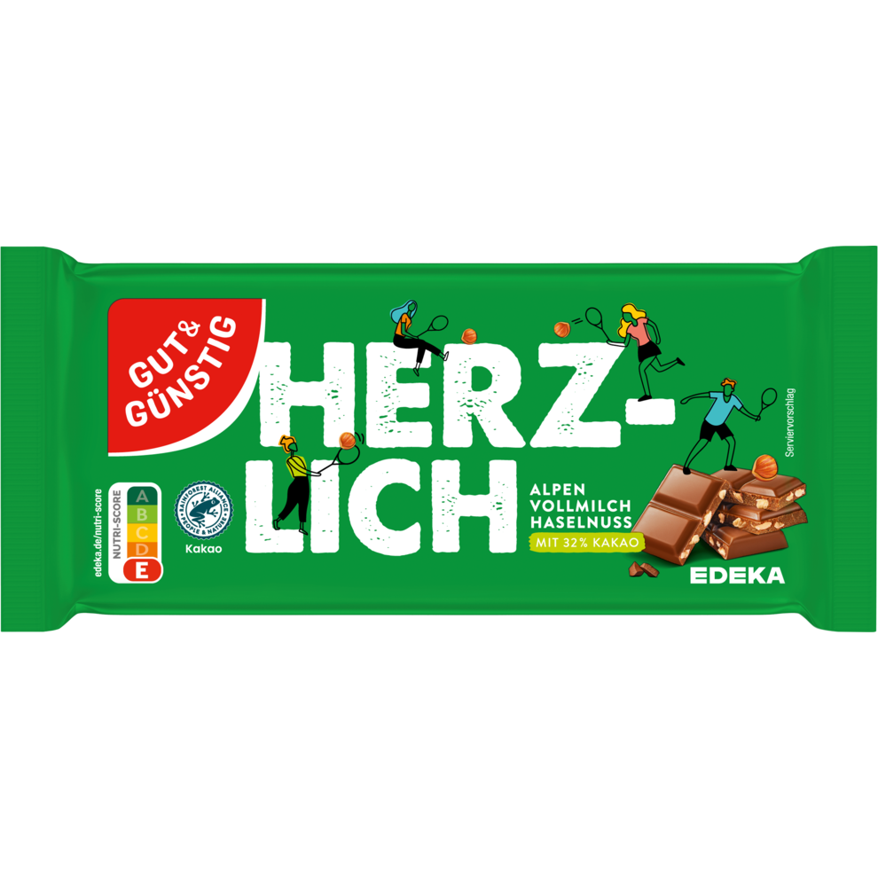GUT&GÜNSTIG Tafelschokolade Vollmilch Nuss 32% Kakao 9% Haselnüsse 100 g
