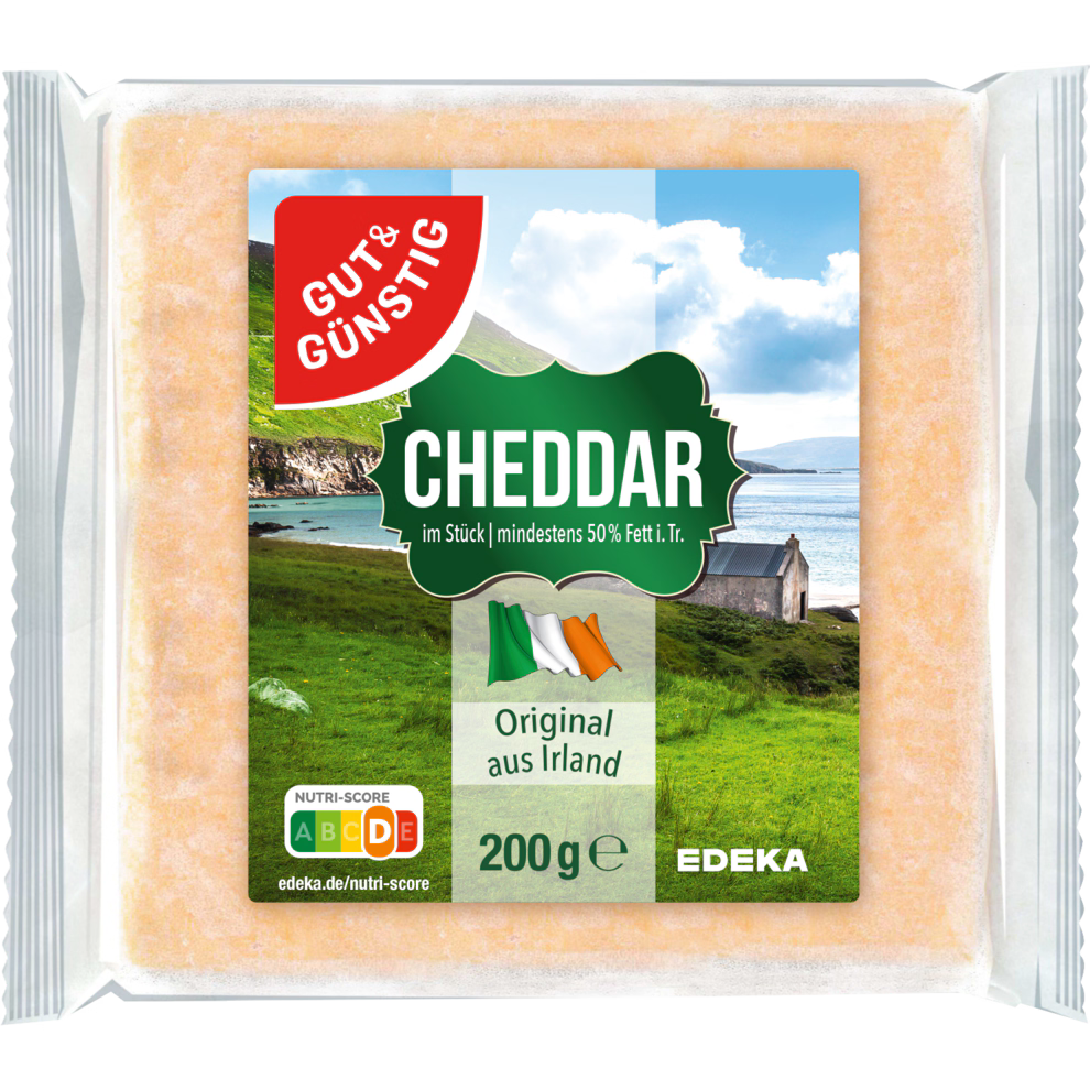 GUT&GÜNSTIG Cheddar Rot Irischer Cheddar 50% Fett i.Tr. Würziger Hardkäse 200 g