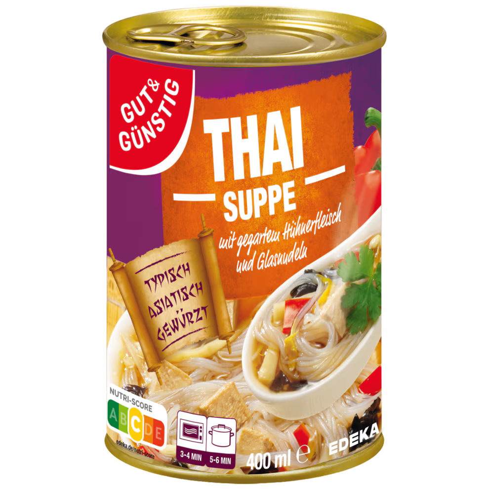 GUT&GÜNSTIG Thaisuppe mit Hühnerfleisch & Glasnudeln Fertigsuppe 400 ml