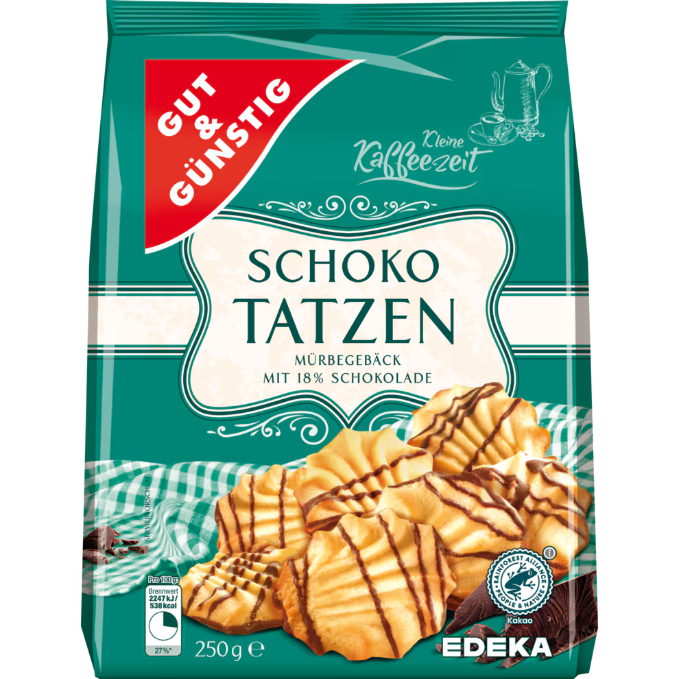 GUT&GÜNSTIG Schokotatzen Mürbegebäck mit 18% Zartbitterschokolade 250 g