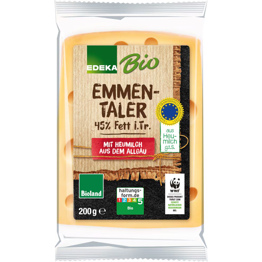 EDEKA Bio Heumilch Allgäuer Emmentaler 45% Fett i.Tr. 150 g
