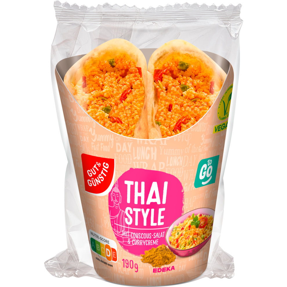 GUT&GÜNSTIG Wrap Thai Couscous mit Paprika, Tomate & Currycreme Verzehrfertig 190 g