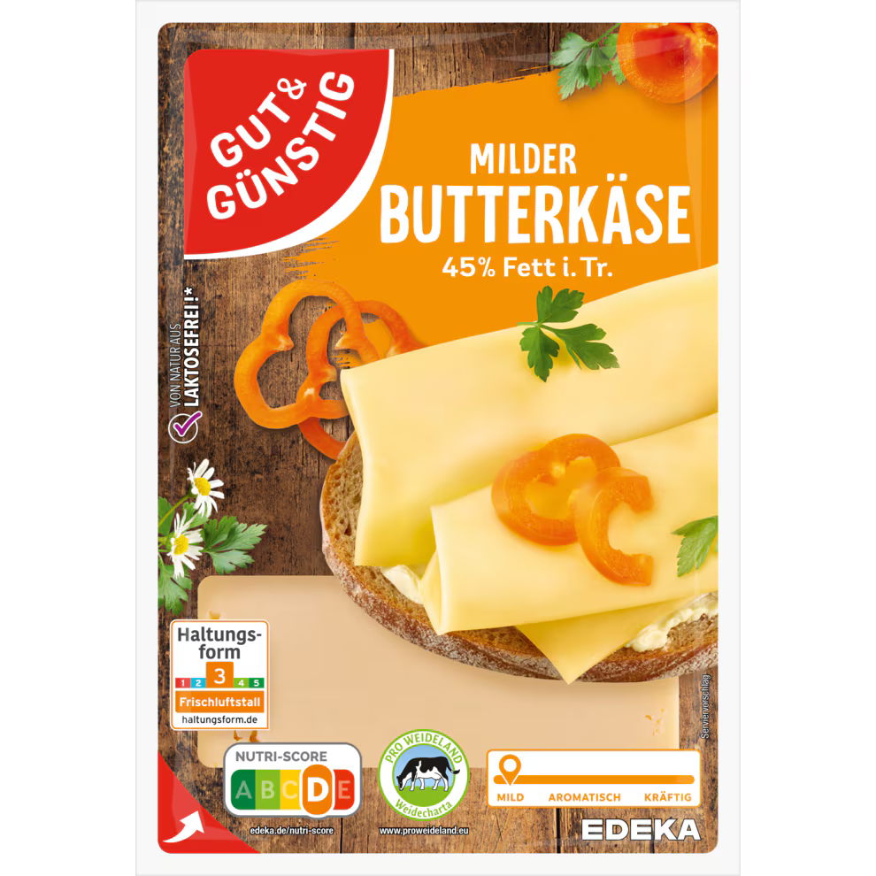 GUT&GÜNSTIG Butterkäse Scheiben 45% Fett i.Tr. Milder Schnittkäse 400 g