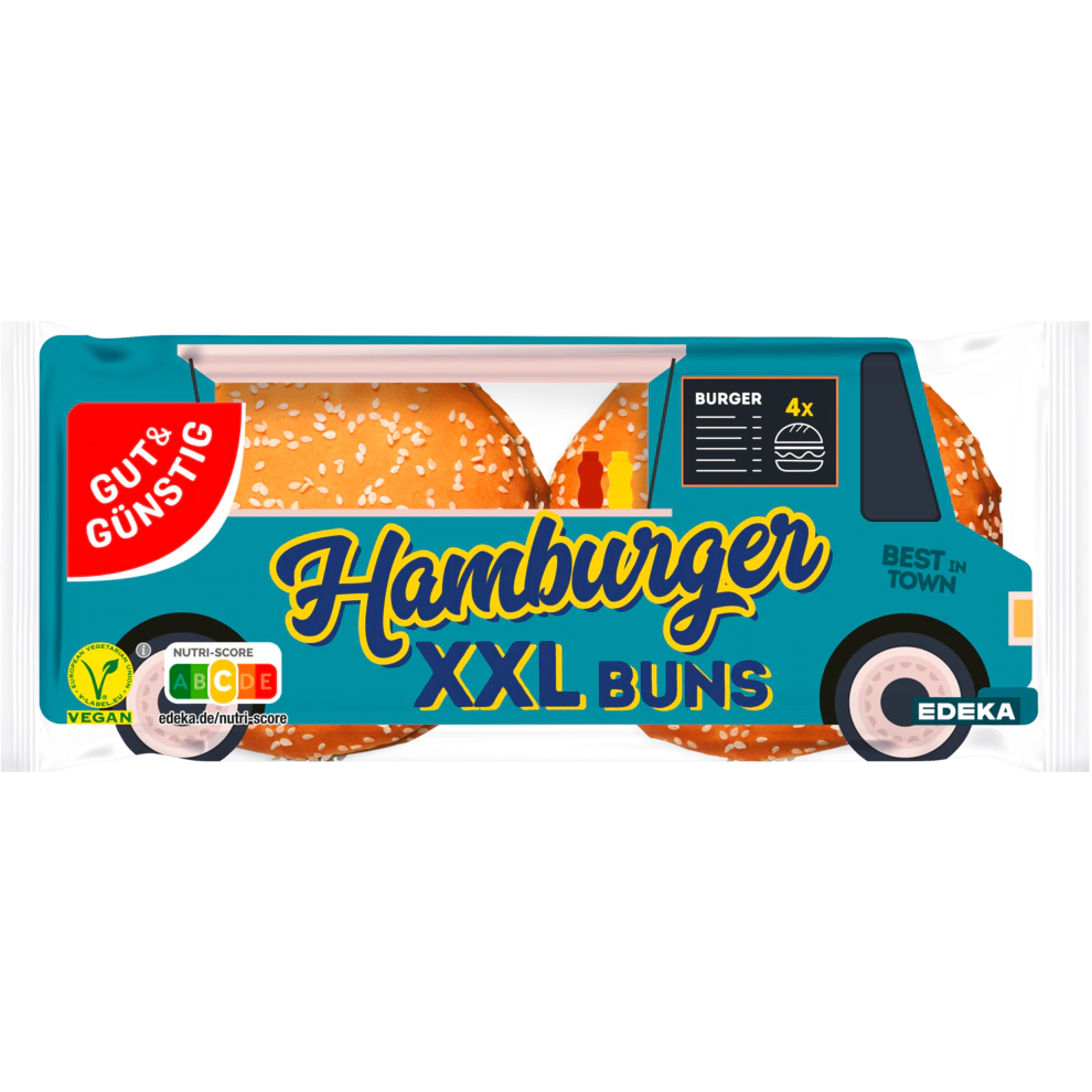 GUT&GÜNSTIG XXL Hamburger Buns mit Sesam Weizenbrötchen 4 Stück 300 g