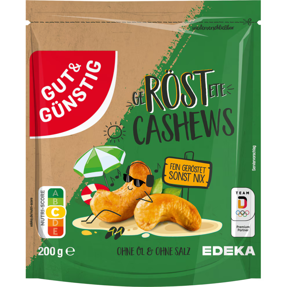 GUT&GÜNSTIG Cashewkerne Geröstet Ohne Öl & Salz Ungesalzen Trocken Geröstet 200 g
