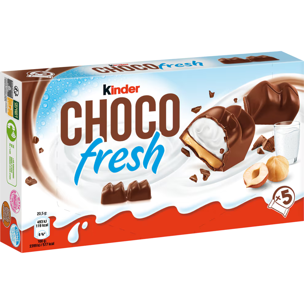Kinder Choco Fresh Vollmilchschokolade mit Milch- & Haselnusscreme 5er Pack 102,5 g