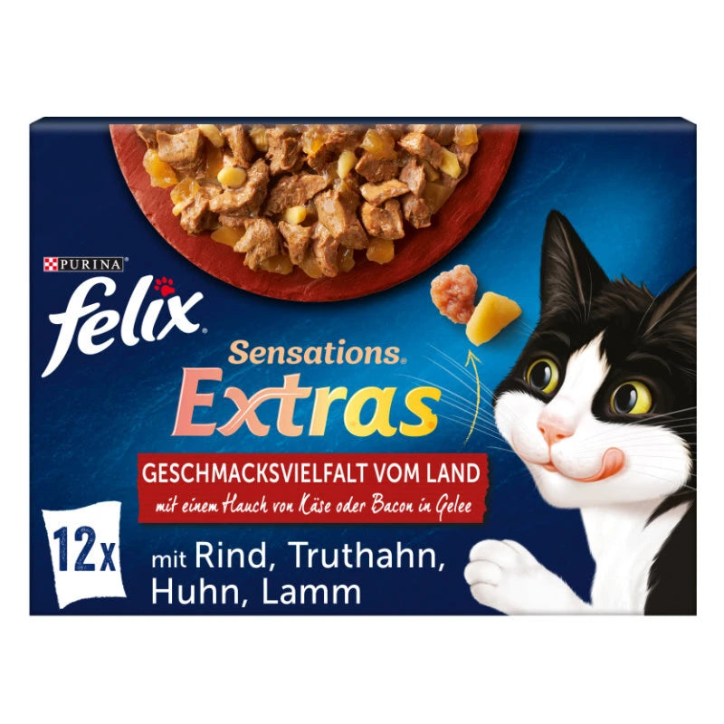 Felix Sensations in Gelee Geschmack vom Land 12x85 g – Kırsal Lezzetler Jelatinli Kedi Maması 12x85 g
