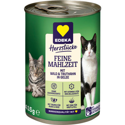 EDEKA Herzstücke Feine Mahlzeit Wildtier in Gelee 415 g – Av Hayvanı Jelatinli Kedi Maması 415 g