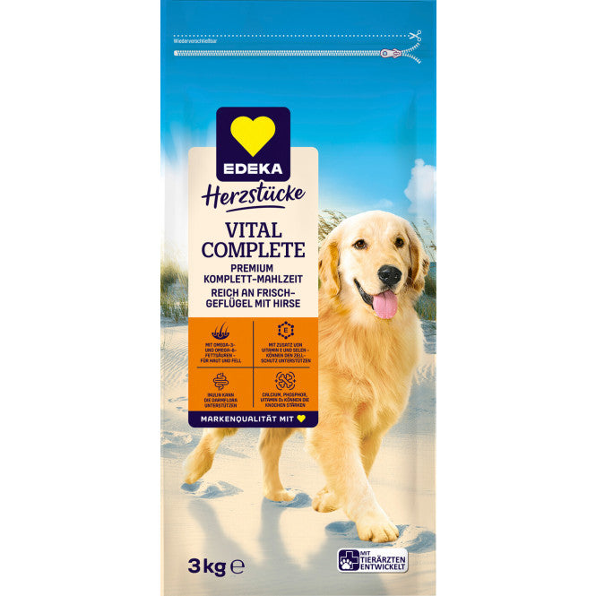 EDEKA Herzstücke Vital Complete reich an Frischgeflügel mit Hirse 3 kg – Taze Kanatlı ve Darılı Köpek Maması 3 kg