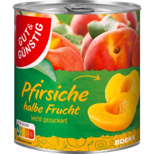 GUT&GÜNSTIG Pfirsiche halbierte Frucht leicht gezuckert 820 g / GUT&GÜNSTIG Hafif Şekerli Yarım Şeftali Konservesi 820 g