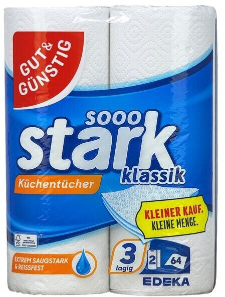GUT&GUENSTIG Kuechentuecher 3-lagig 2x64 Blatt - 3 Katli Mutfak Kagit Havlusu 2x64 Yaprak