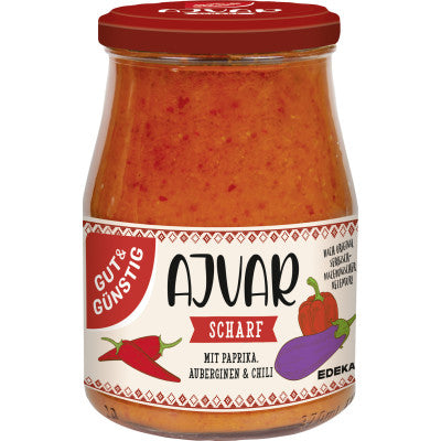 GUT&GÜNSTIG Ajvar Scharf Gemüsezubereitung Paprika Aubergine Peperoni 340 ml