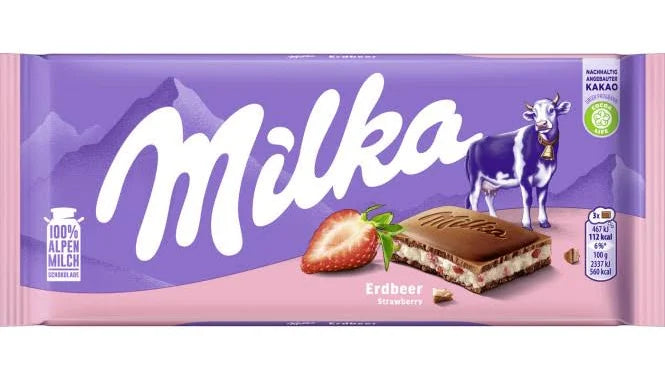 Milka Erdbeer Alpenmilch Schokolade mit Erdbeerfüllung 100 g