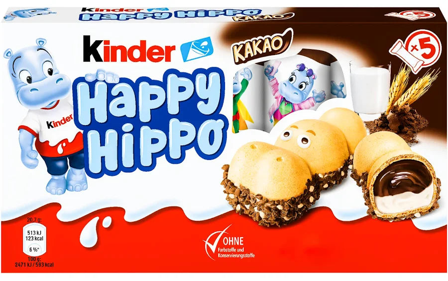 Kinder Happy Hippo Cacao Waffel-Spezialität mit Milch- & Kakaocreme 5er Pack 103 g