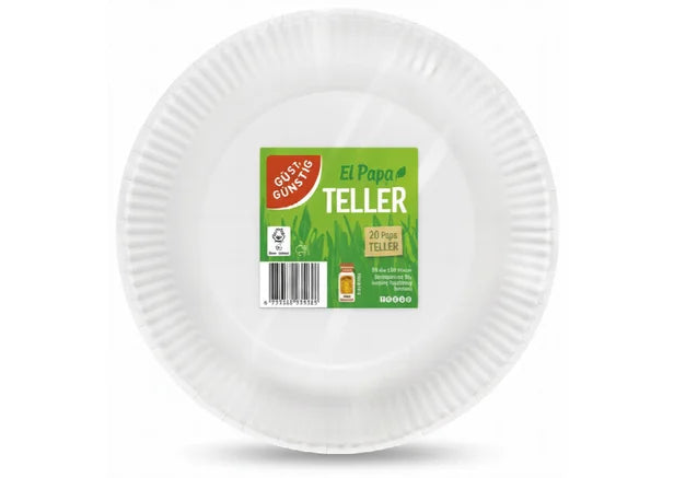 GUT&GÜNSTIG Pappteller rund weiß 23cm 20 ST – Tek Kullanımlık Tabak 20 Adet