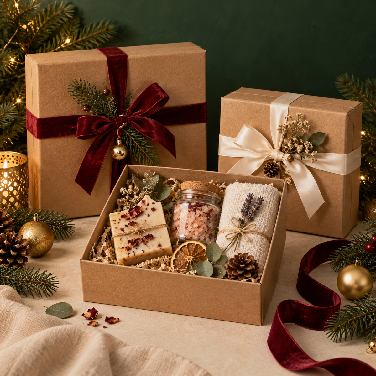 Flora Geschenkbox - 100% Handgemachte Olivenölseife - Naturell Luffaschwamm