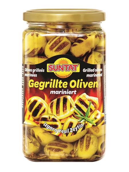 SUNTAT Gegrillte Grüne Oliven mariniert 850ml Glas