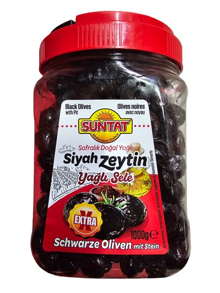 SUNTAT Schwarze Oliven mit Stein 1kg PET (291-350)
