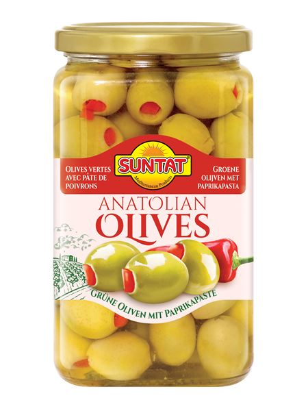 SUNTAT Grüne Oliven mit Paprika 850ml Glas