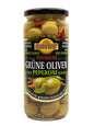 SUNTAT Premium Grüne Oliven mit Peperoni 500ml Glas