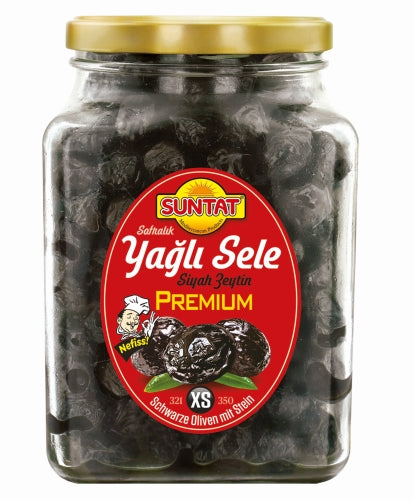 SUNTAT Premium Sele Schwarze Oliven 1600ml Glas