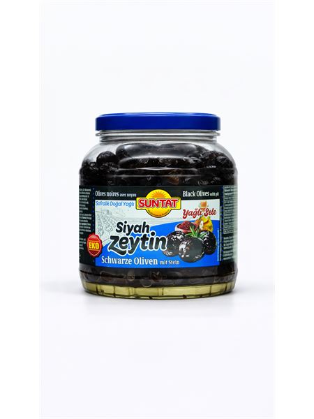 SUNTAT Sele Schwarze Oliven 900g Glas (381-410)