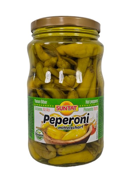 SUNTAT Griechische Peperoni in Salzlake 1700ml Glas mittelscharf