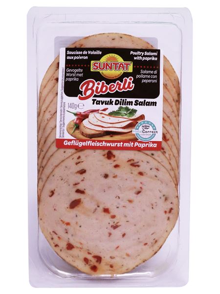 SUNTAT Premium Geflügelsalami mit Paprika in Scheiben 140g