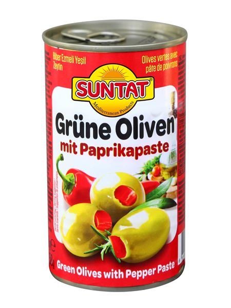 SUNTAT Grüne Oliven m. Paprika 400ml Dosis