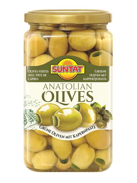SUNTAT Grüne Oliven mit Kapern 850ml Glas