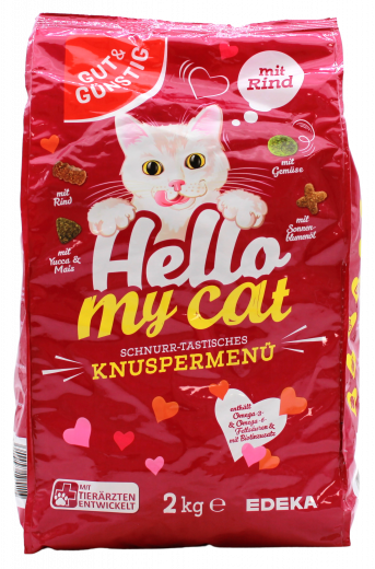 Gut & Günstig Hello my cat Knuspermenü mit Rind, 4 x 2000g / İyi & Ucuz Hello my cat Çıtır Menü Sığır Etli, 4 x 2000g