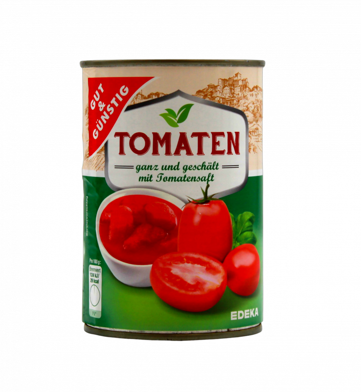 GUT&GÜNSTIG Tomaten Ganz Geschält in Tomatensaft Dose 400 g / GUT&GÜNSTIG Soyulmuş Bütün Domates Domates Suyunda Konserve 400 g