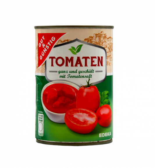 GUT&GÜNSTIG Tomaten Ganz Geschält in Tomatensaft Dose 400 g / GUT&GÜNSTIG Soyulmuş Bütün Domates Domates Suyunda Konserve 400 g