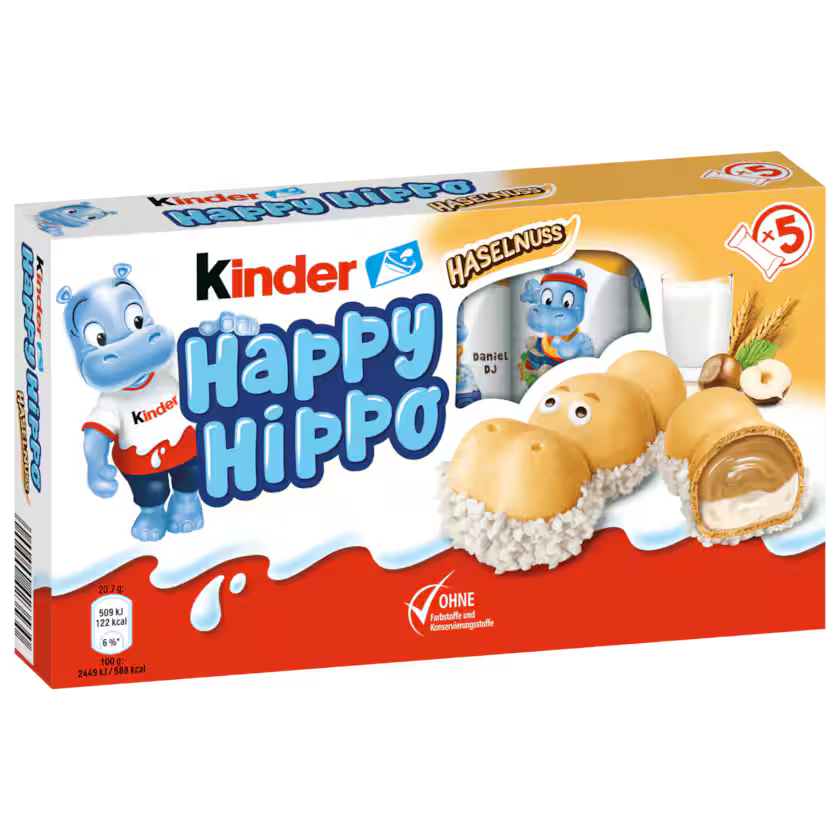 Kinder Happy Hippo Haselnuss Waffel-Spezialität mit Milch- & Haselnusscreme 5er Pack 103,5 g