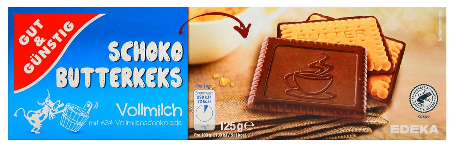 GUT&GÜNSTIG Schoko Butterkeks Vollmilch Butterkeks mit 63% Vollmilchschokolade 125 g