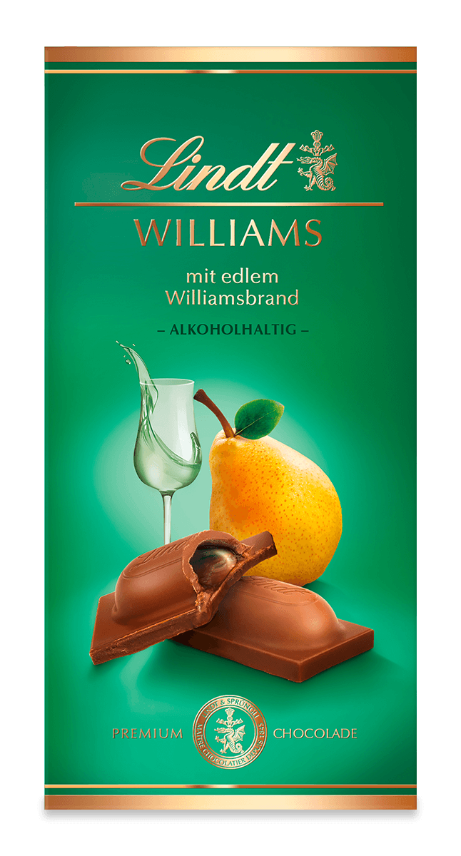 Lindt Williams Vollmilch-Schokolade mit Birnenbrand-Füllung 100 g