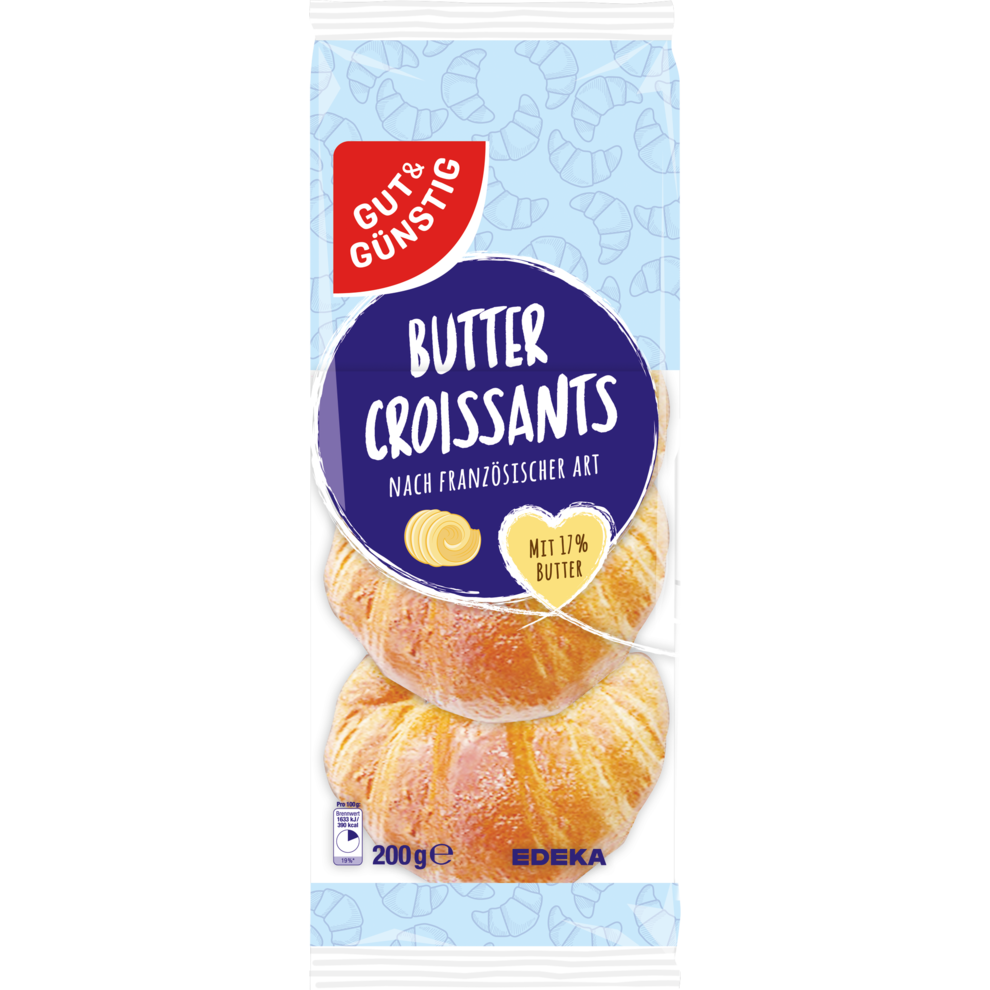 GUT&GÜNSTIG Buttercroissants Butter-Plundergebäck 17% Butter Blätterteig 200 g