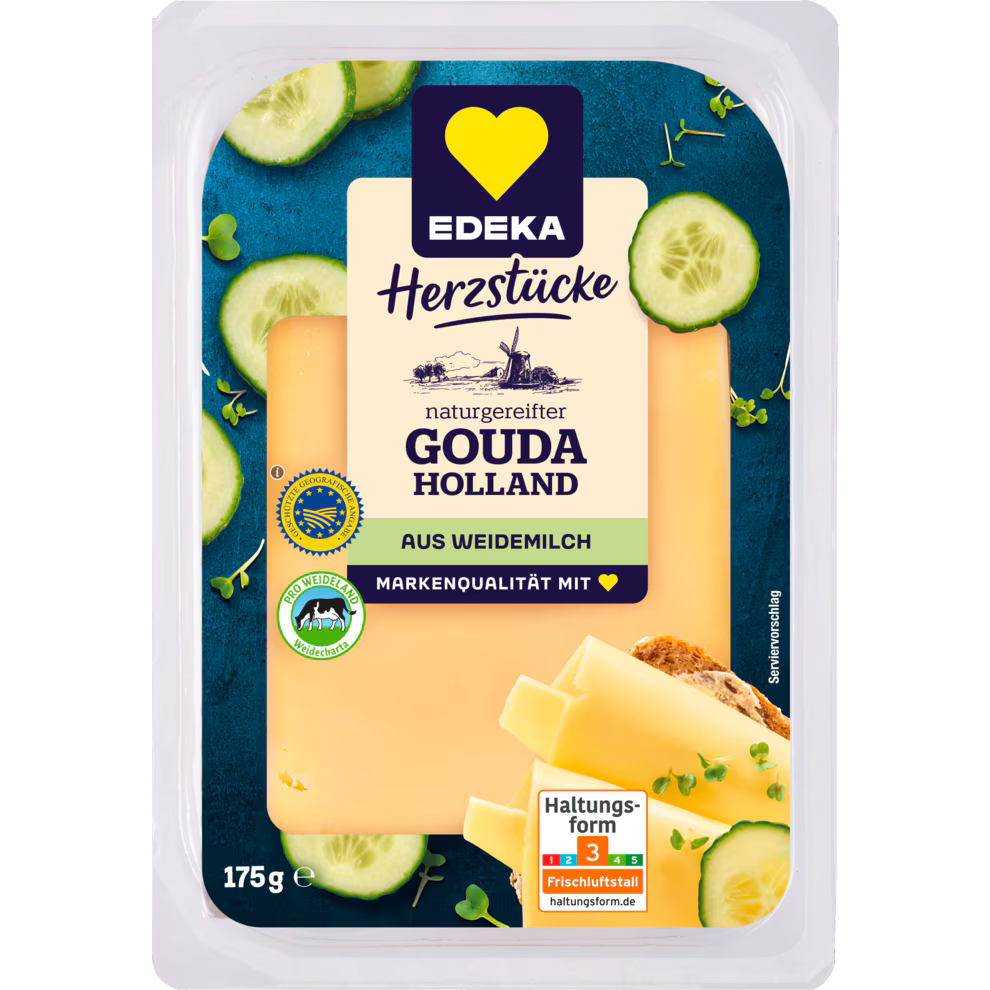 EDEKA Herzstücke Gouda Holland Scheiben Weidemilch 48% g.g.A. 175 g