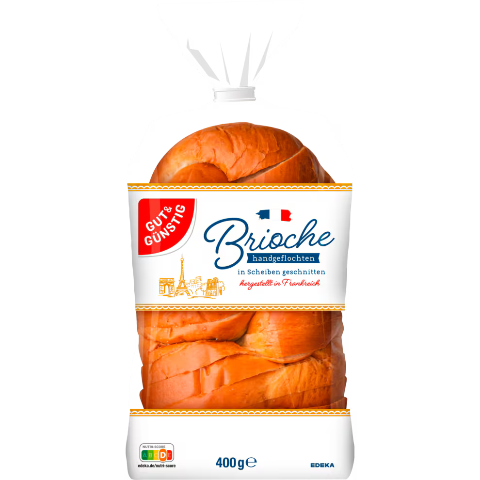 GUT&GÜNSTIG Brioche Oval Geschnitten Französisches Hefefeingebäck Handgeflochten 400 g